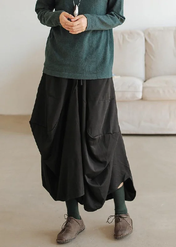 Noble And Elegant Bohemian black cotton asymmetric Dresses elastic waist skirt