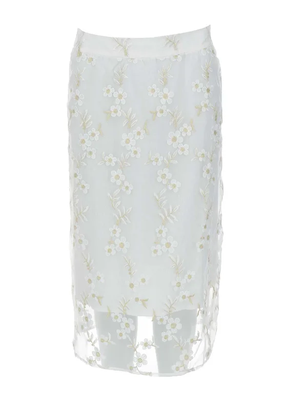Exquisite Craftsmanship Traffic People Embroidered Marvel Midi Skirt, White