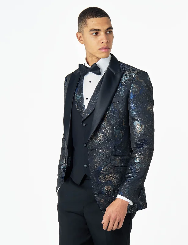 Lightwear Options ALINO – BLACK BLUE PRINTED TUXEDO DINNER JACKET