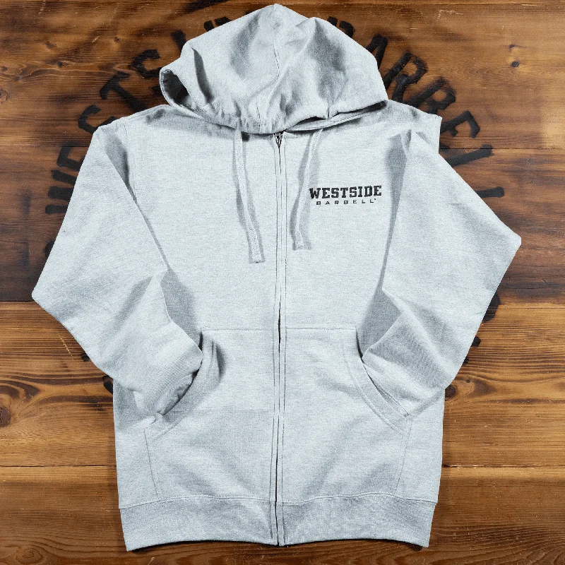 Casual Chic Westside Barbell Left Chest Logo Mens Full Zip Hooded Sweatshirt - Heather Grey