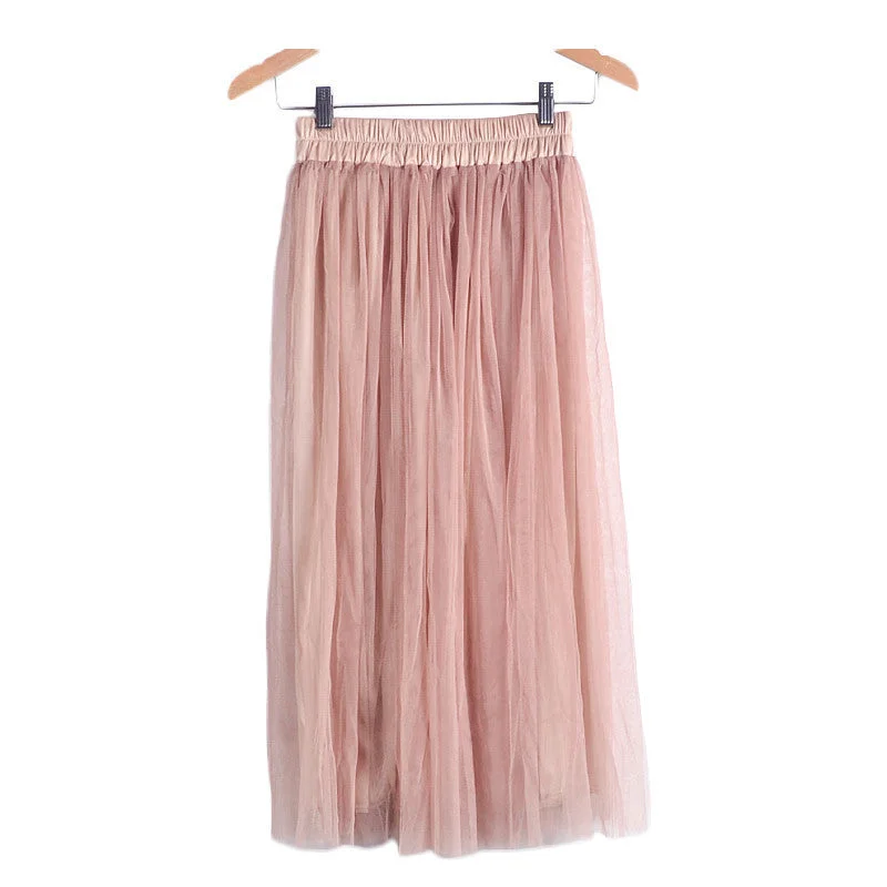 Celebrity Picks Skirt Ladies Elegant Casual High Waist Pleated Skirt Long Tulle Skirts Straight Skirts Solid Mesh Skater Skirt