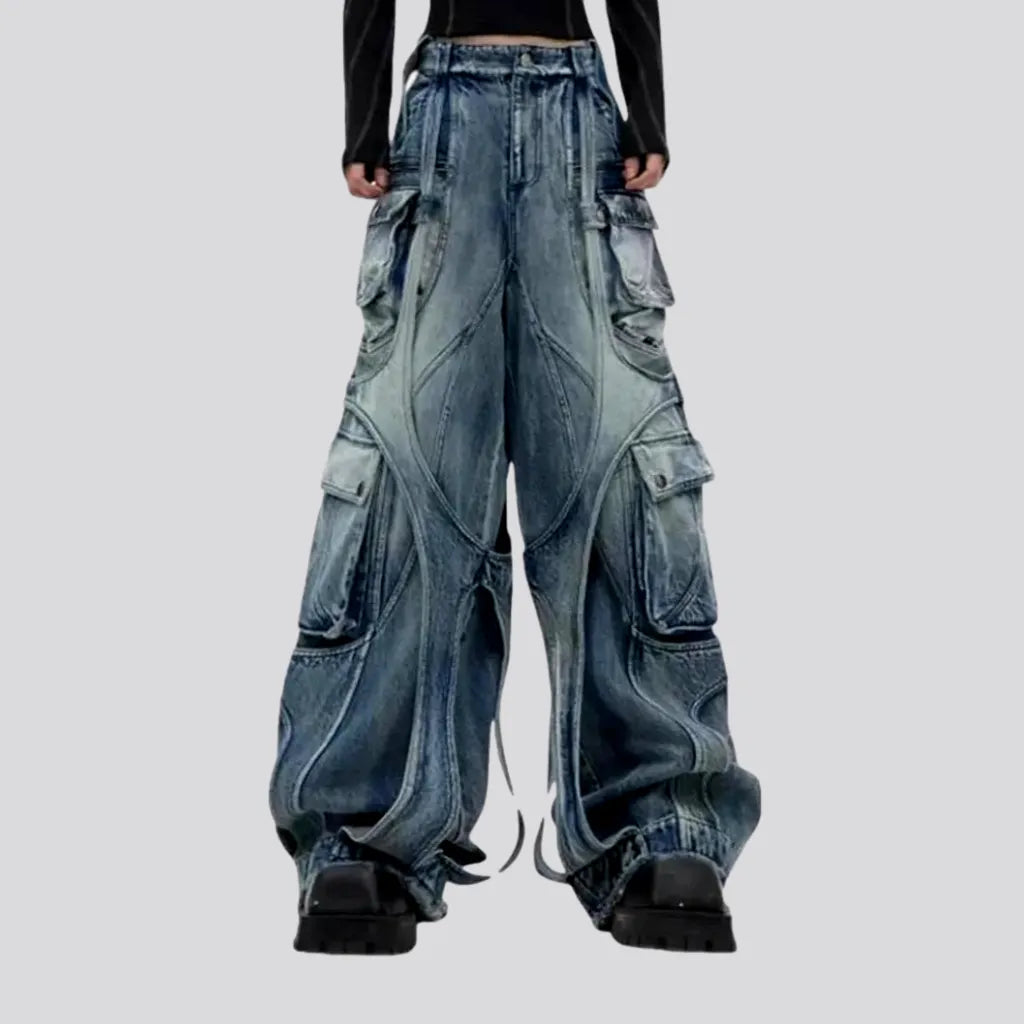 Comfortable Pants Medium rise stonewashed boho men's jeans