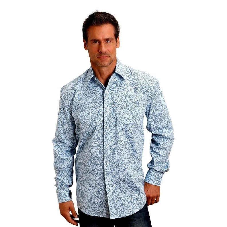 Trendy Comfort Stetson Western Shirt Mens L/S Denim Paisley Blue 11-001-0526-4002 BU