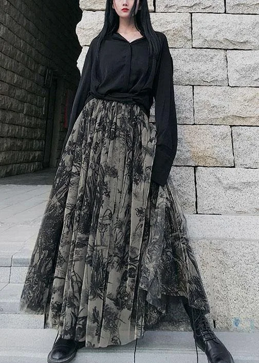 Cute Design Women Print Tulle Pleated Summer A Line Skirts
