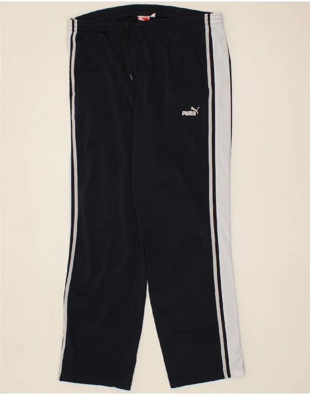 Timeless Style PUMA Mens Tracksuit Trousers Large Navy Blue Colourblock Polyester