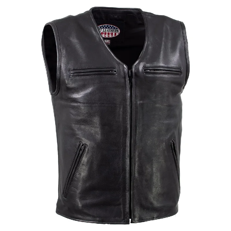 Effortless Style Hot Leathers VSM5009 USA Made Men's 'Slinger' Black V-Neck Premium Leather Zippered Vest