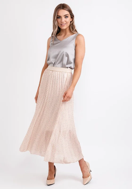 Exquisite Embroidery Seventy1 One Size Pleated Maxi Skirt, Beige & Gold