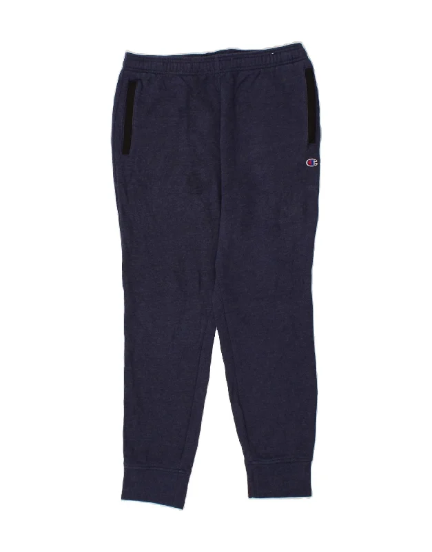 Cozy Fit CHAMPION Mens Tracksuit Trousers Joggers Medium  Navy Blue Flecked Cotton