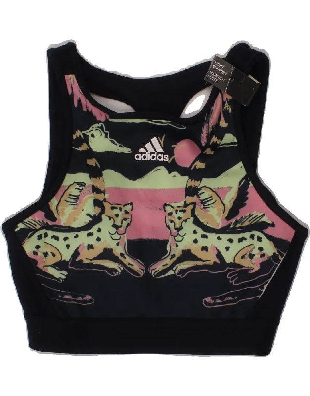 High Street Fashion ADIDAS Womens Graphic Sport Bra Top UK 6 XS Black Animal Print Polyester