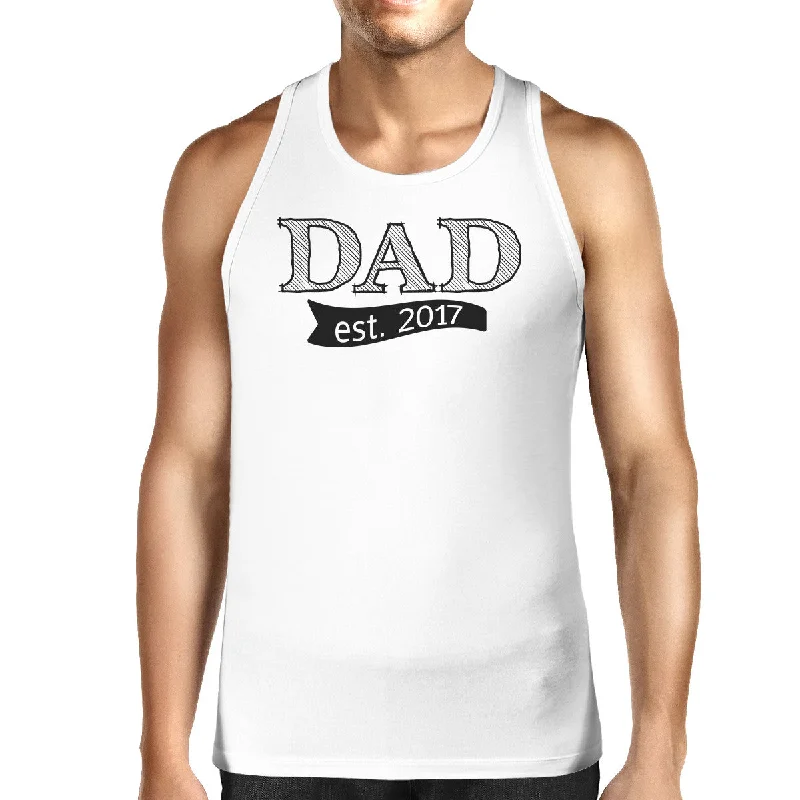 Tech Jackets Dad Est 2017 Mens White Sleeveless Top Funny Fathers Day Tank Top