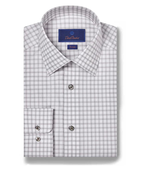 Stylish Sweaters David Donahue White & Pearl Check Dress Shirt (Trim Fit)