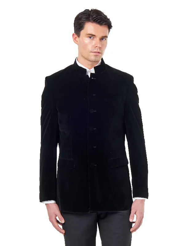 Casual Chic HARSHIL – BLACK VELVET SMOKING JACKET NEHRU COLLAR