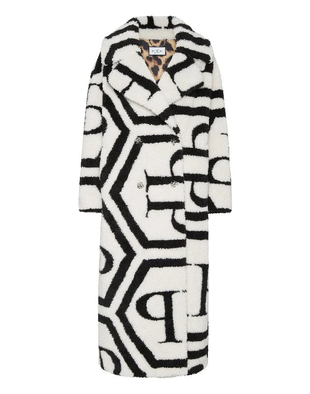 Lazy Home Teddy Long Eco Fur Coat Monogram