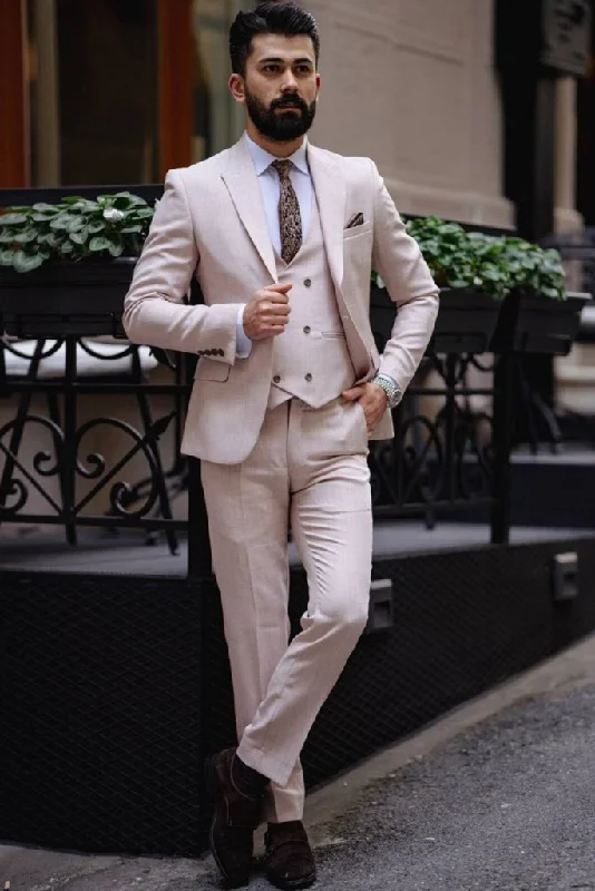 Leather Pants Peach three piece suit for men