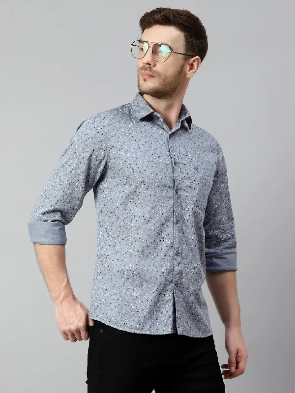 Relaxed Wear Men's Light Grey Casual Floral Print Full Sleeve Shirt