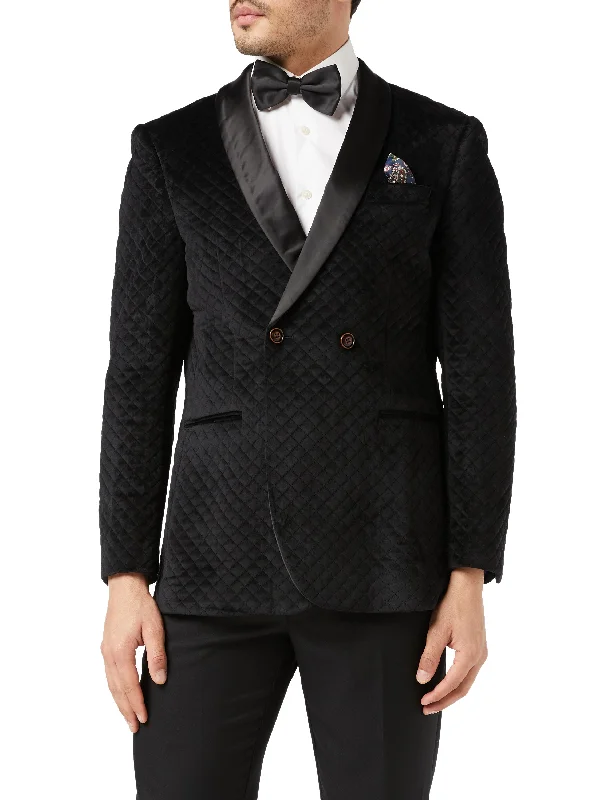 Cozy Fit RHOM - Black Quilted Velvet Double Breasted Tuxedo  Jacket