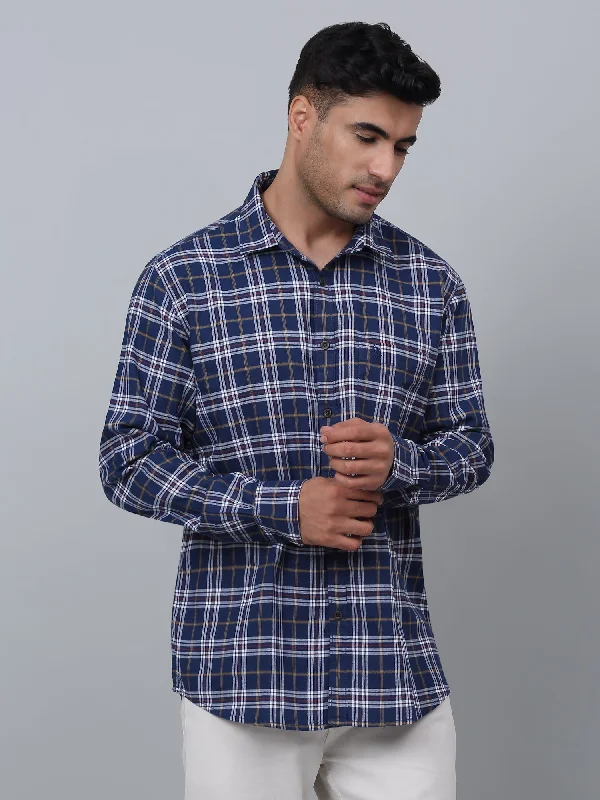 Premium Fabric Men's Navy Blue Casual Big Checks Full Sleeve Shirt