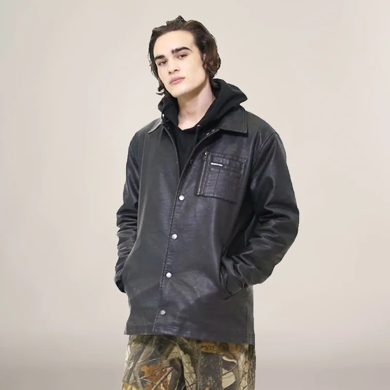 Puffer Jackets Men's Faux Leather Coach Jacket