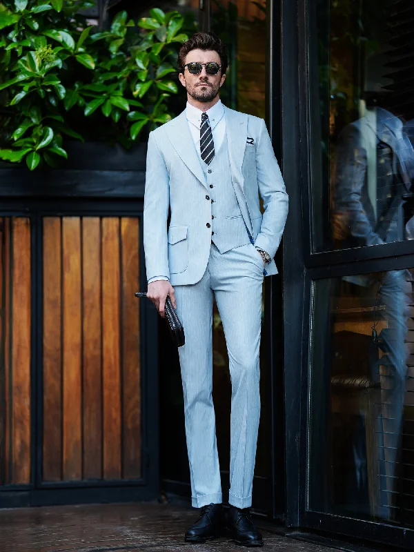 High-end Jackets Grey Striped Slim-Fit Suit 3-Piece