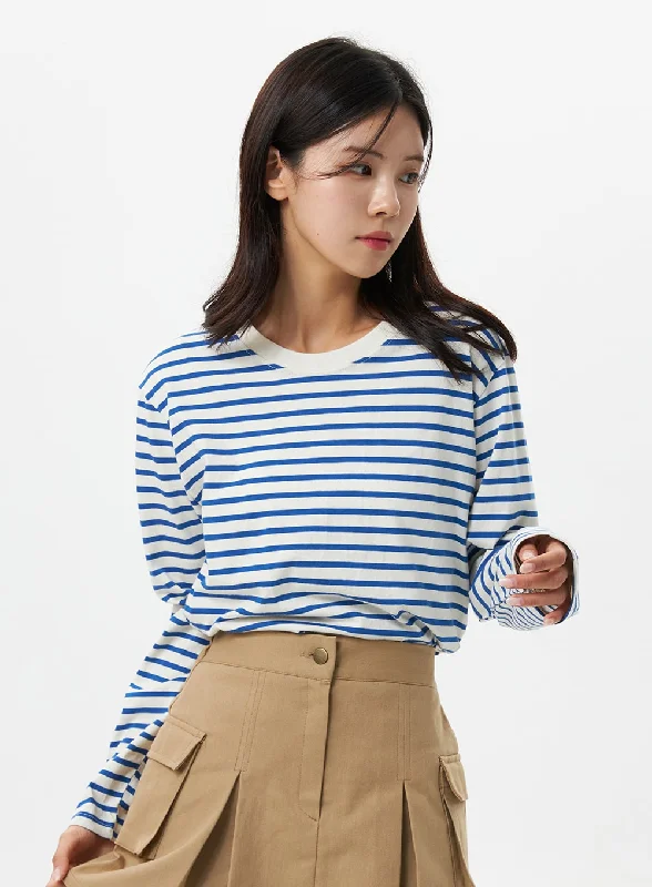 Fashion Innovation Stripe Cotton Long Sleeve Top OS321