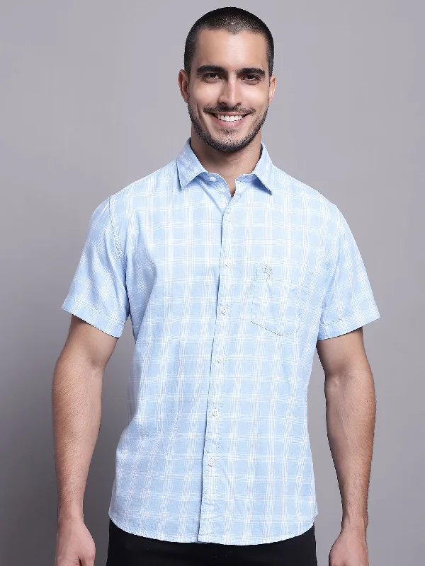Sporty Wardrobe Men's Light Blue Casual Medium Checks Half Sleeve Shirt