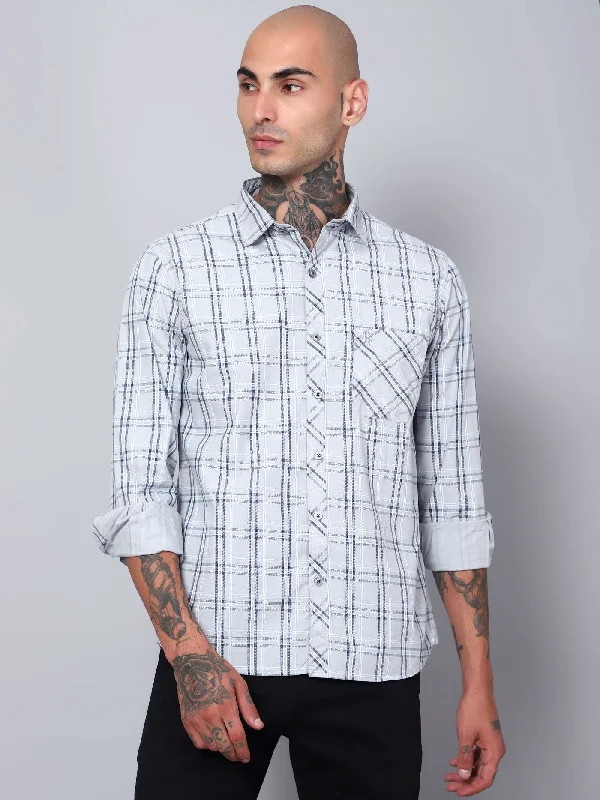 Relaxed Wear Men's Light Grey Casual Medium Checks Full Sleeve Shirt
