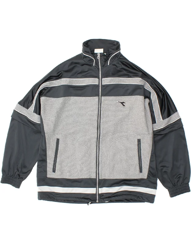 Classic Jackets DIADORA Mens Loose Fit Tracksuit Top Jacket UK 38 Medium Grey Polyester