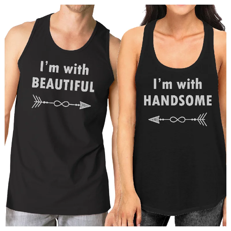 All-Purpose Wear I'm With Beautiful And Handsome Matching Couple Black Tank Tops