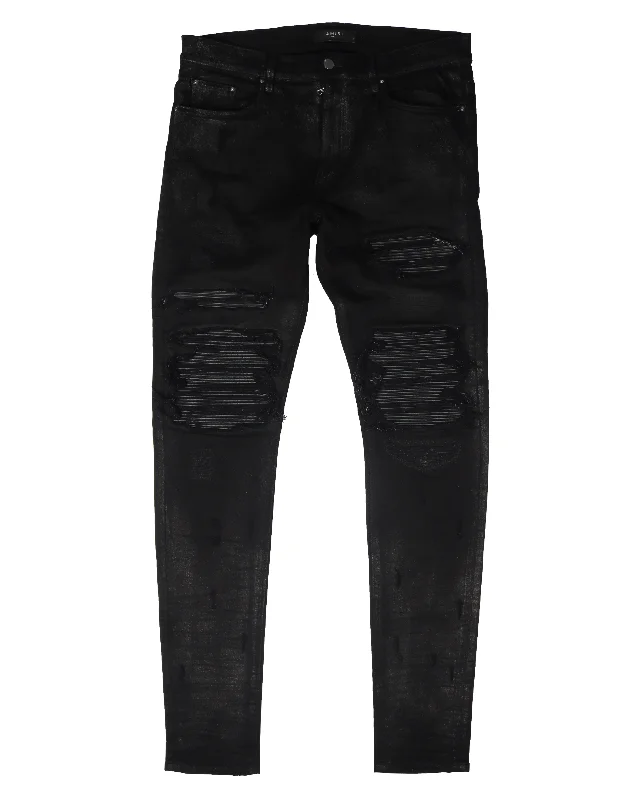 Printed Scarves Wax Coated Distressed Denim