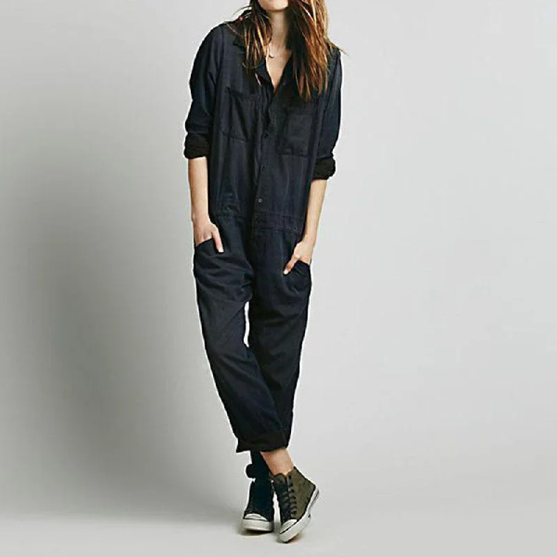 Floral Prints Black Cusual Fall Pocket Jumpsuits