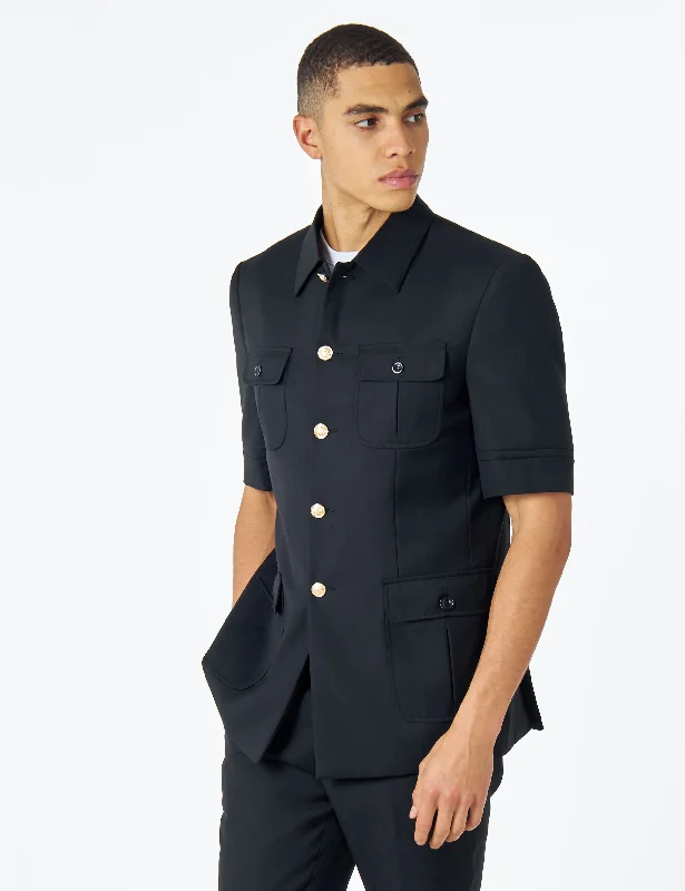 Rugged Jackets CLASSIC BLACK SAFARI BUSH JACKET GOLD BUTTONS