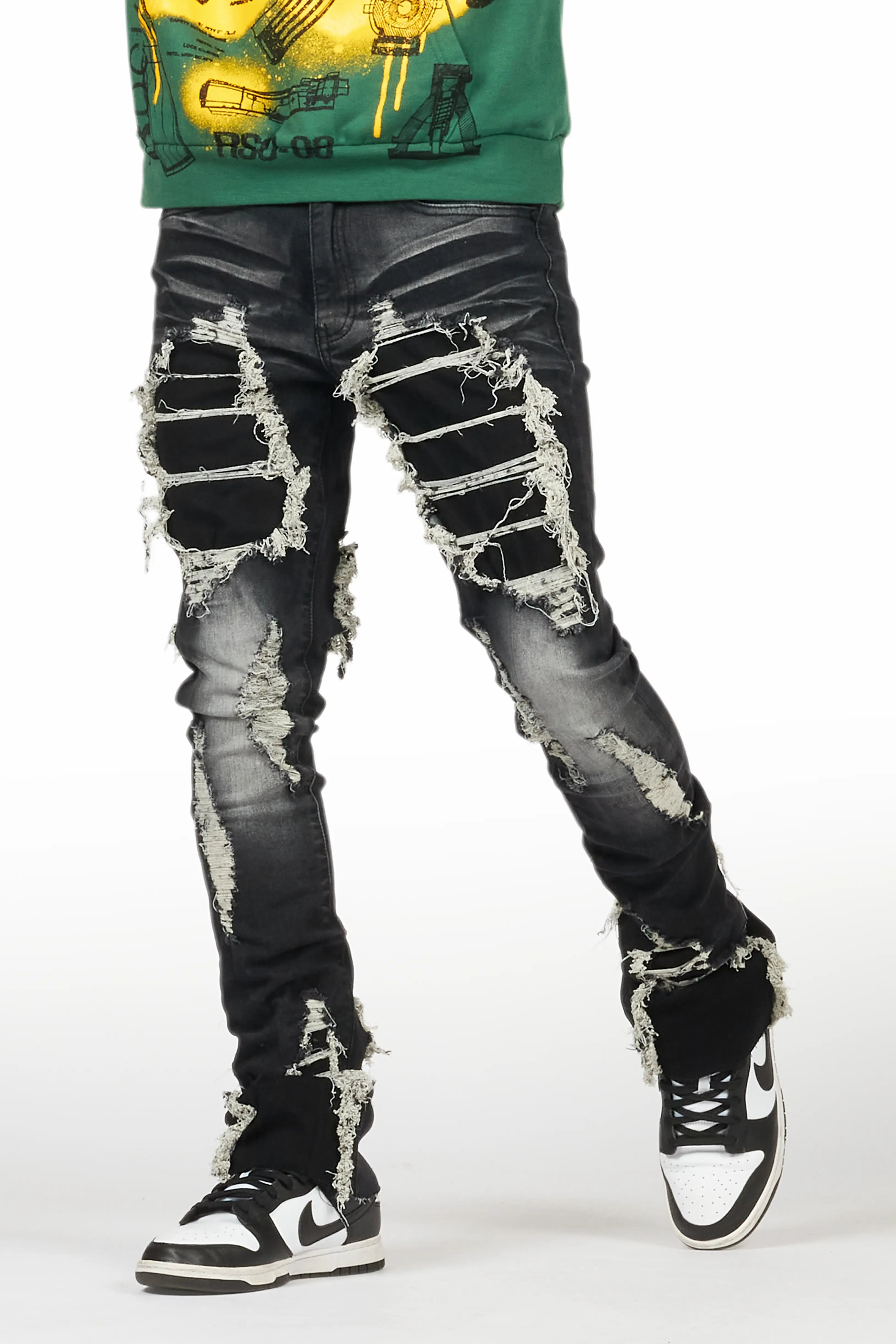Soft Fabrics Fateh Dark Grey  Stacked Flare Jean