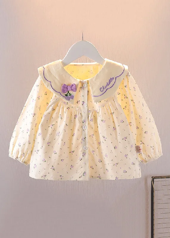 Refreshing Design Cozy Purple Button Print Cotton Baby Blouses Long Sleeve