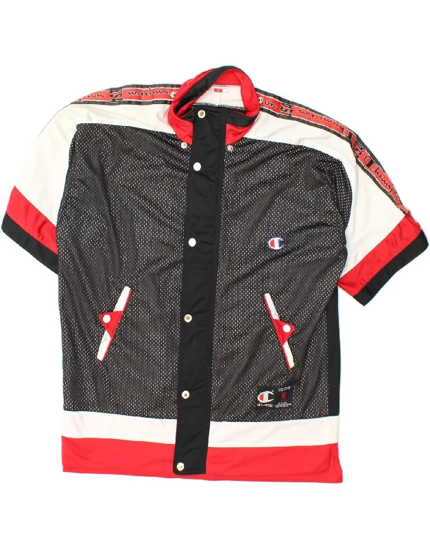 Active Wear CHAMPION Mens USA Graphic Tracksuit Top Jacket Medium Black Colourblock