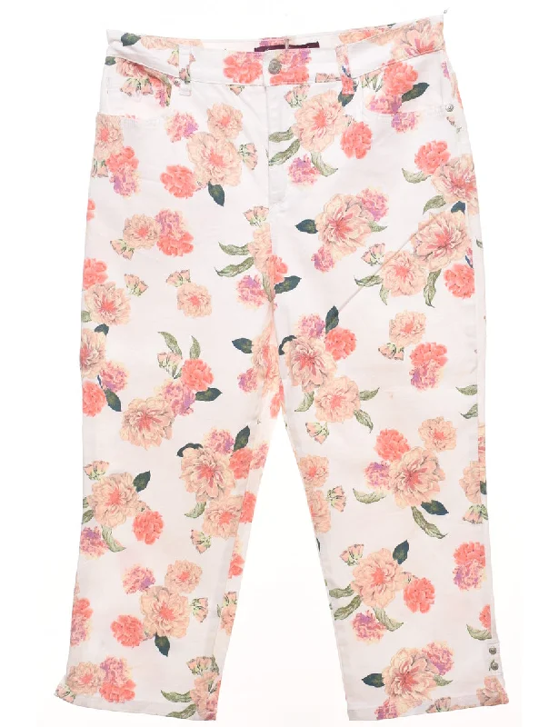 Romantic Temperament Tapered Cropped Floral Design Jeans - W32 L20