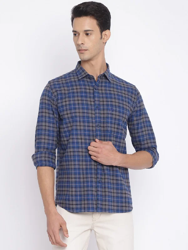 Street Style Men's Grey Casual Big Checks Full Sleeve Shirt