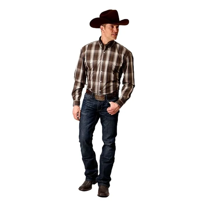 Practical Clothing Roper Western Shirt Mens L/S Plaid Button Brown 03-001-0678-7025 BR
