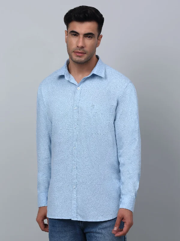 Casual Boots Men's Light Blue Casual Ditsy Print Full Sleeve Shirt