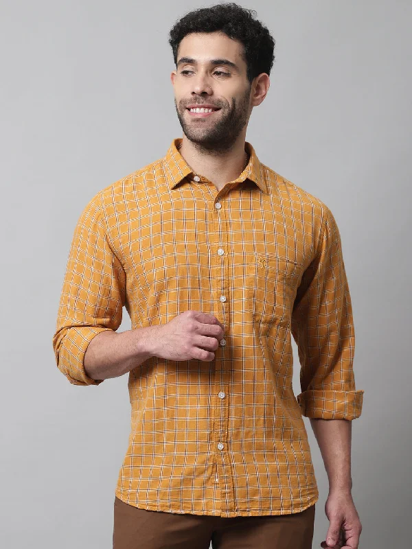 Summer Tees Men's Mustard Casual Medium Checks Full Sleeve Shirt
