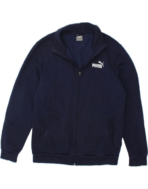 Soft Layers PUMA Mens Tracksuit Top Jacket Medium Navy Blue Cotton