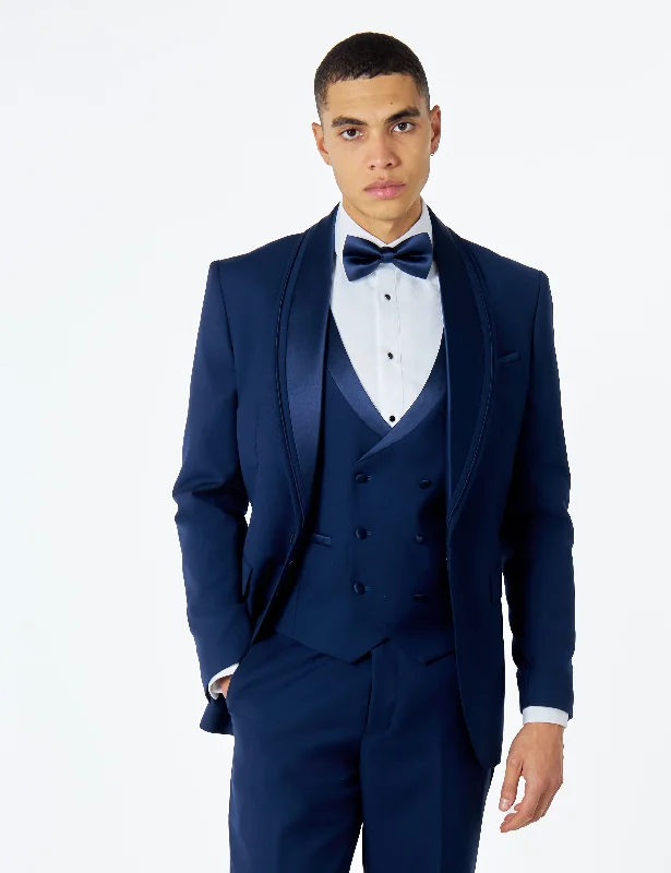 Soft Fabrics GREG – NAVY BLUE TAILORED TUXEDO WEDDING JACKET