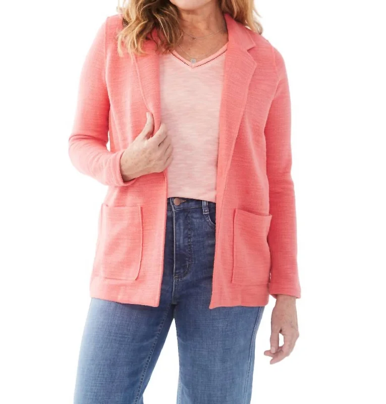 Fashion Must-have Textured Knit Blazer In Flamingo Pink