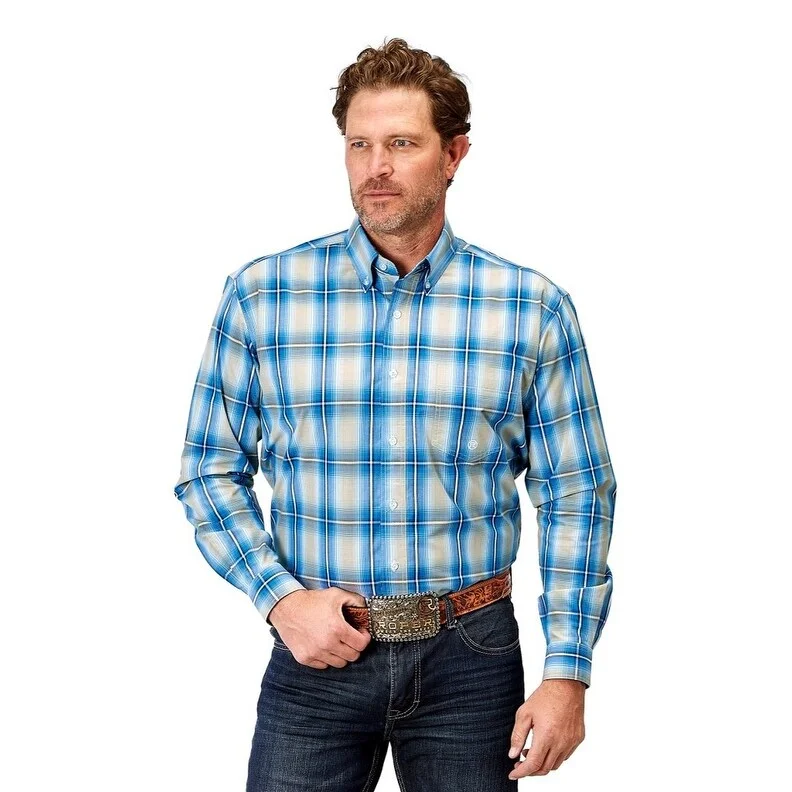 Sports Pants Roper Western Shirt Mens Plaid L/S Button Blue 03-001-0379-2098 BU