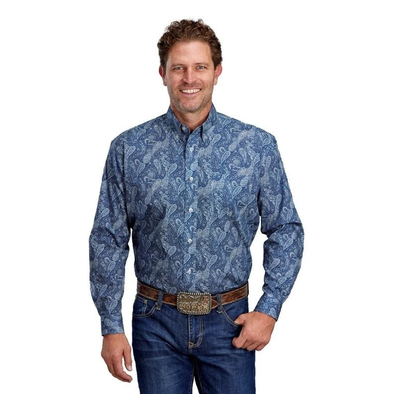 Long Trench Coats Roper Western Shirt Mens Paisley L/S Button Blue 03-001-0326-6025 BU