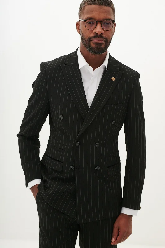 Smart Casual ROCCO - Black Pinstripe Double Breasted Blazer