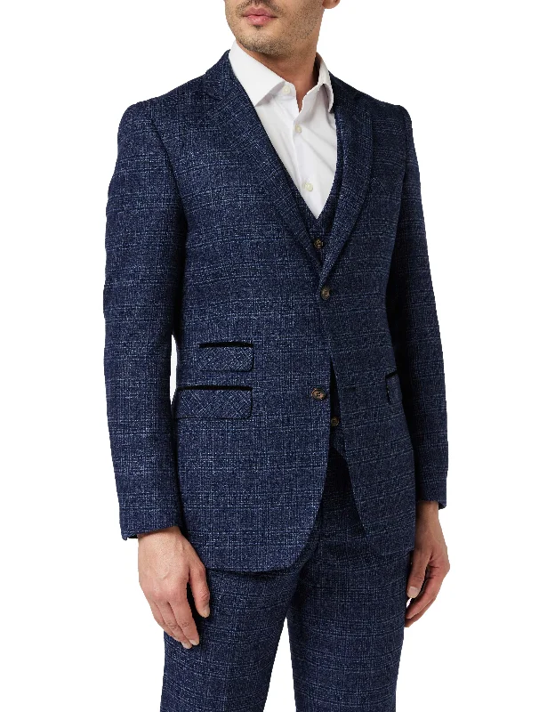 Laid-Back Style ABEL- NAVY TWEED CHECK JACKET & WAISTCOAT