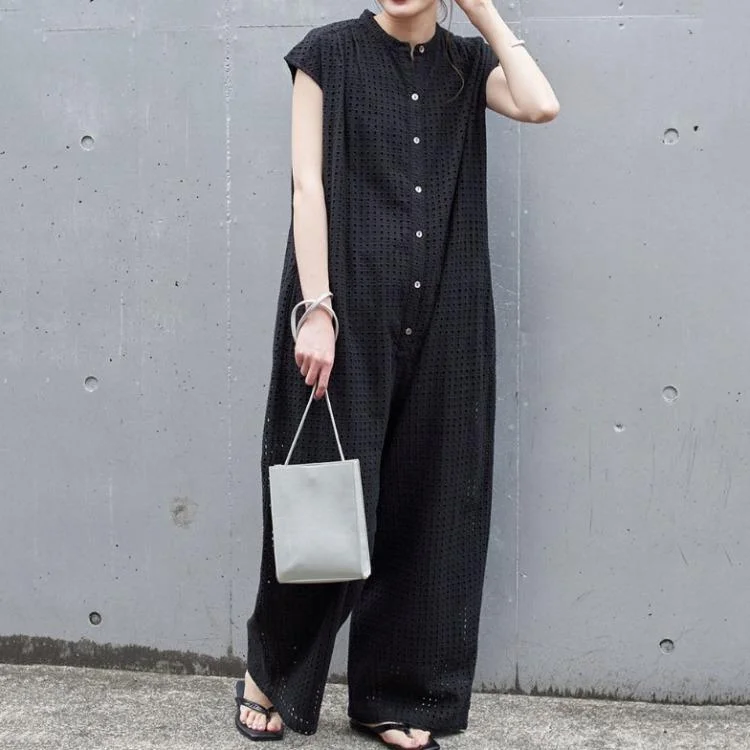 Comfortable Mind Black Short Sleeves Office Lady Loose Jumpsuits