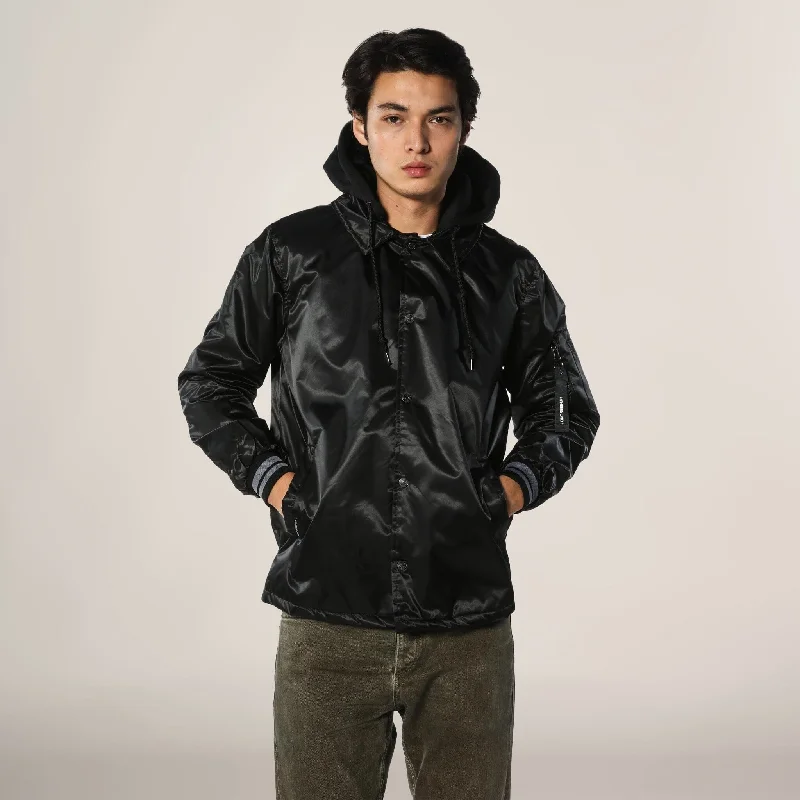 Casual Knitwear Men's Coach Jacket with Fleece Hood