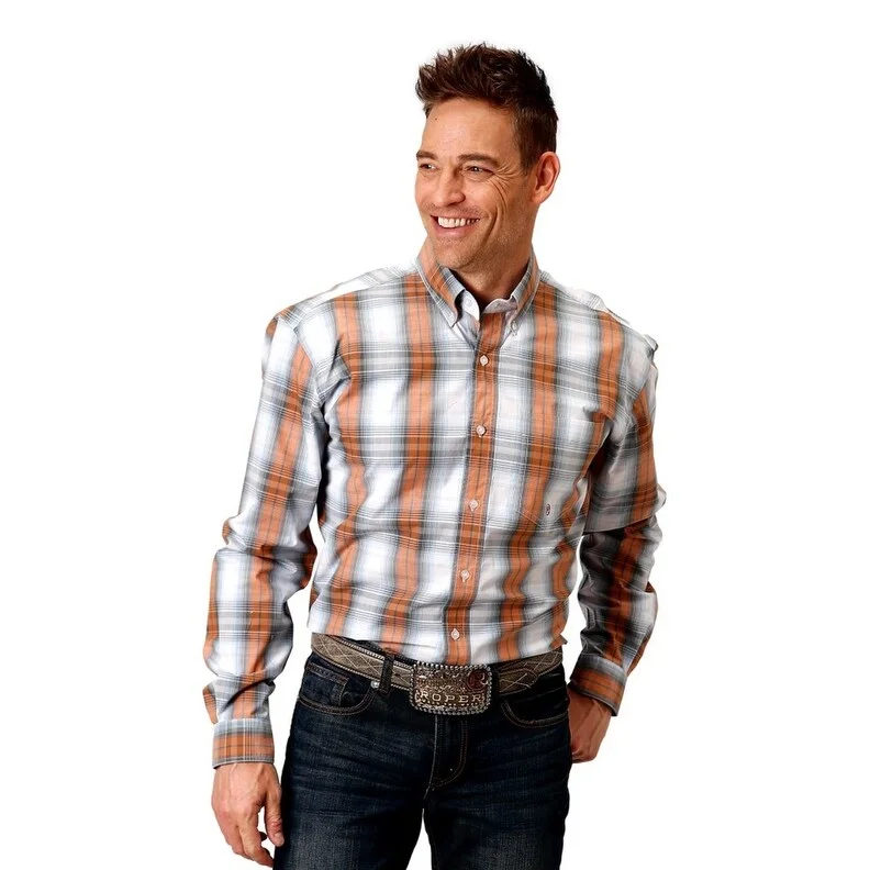 Casual Trends Roper Western Shirt Mens L/S Plaid Yoke Gray 03-001-0379-4050 GY