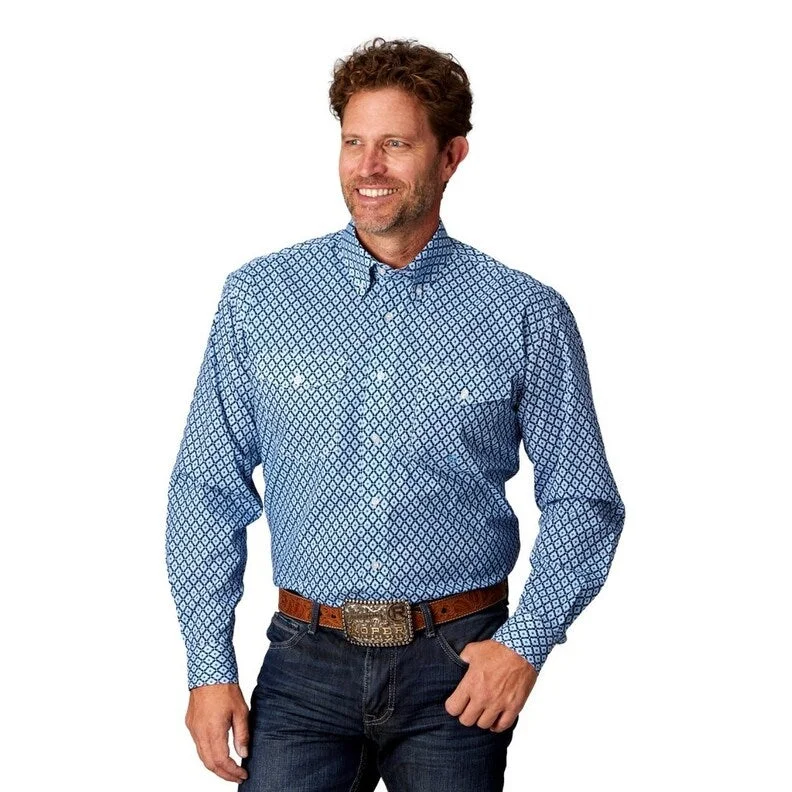 Retro Style Roper Western Shirt Mens L/S Foulard Cotton Blue 03-001-0325-4034 BU